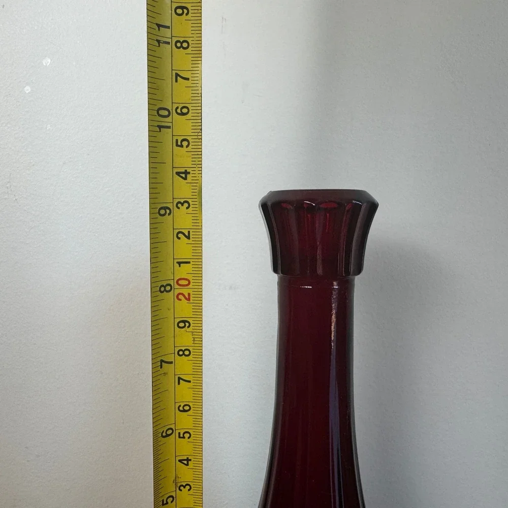 Vintage‎ Ruby Red Glass Bud Vase Mid Century Modern Thumbprint